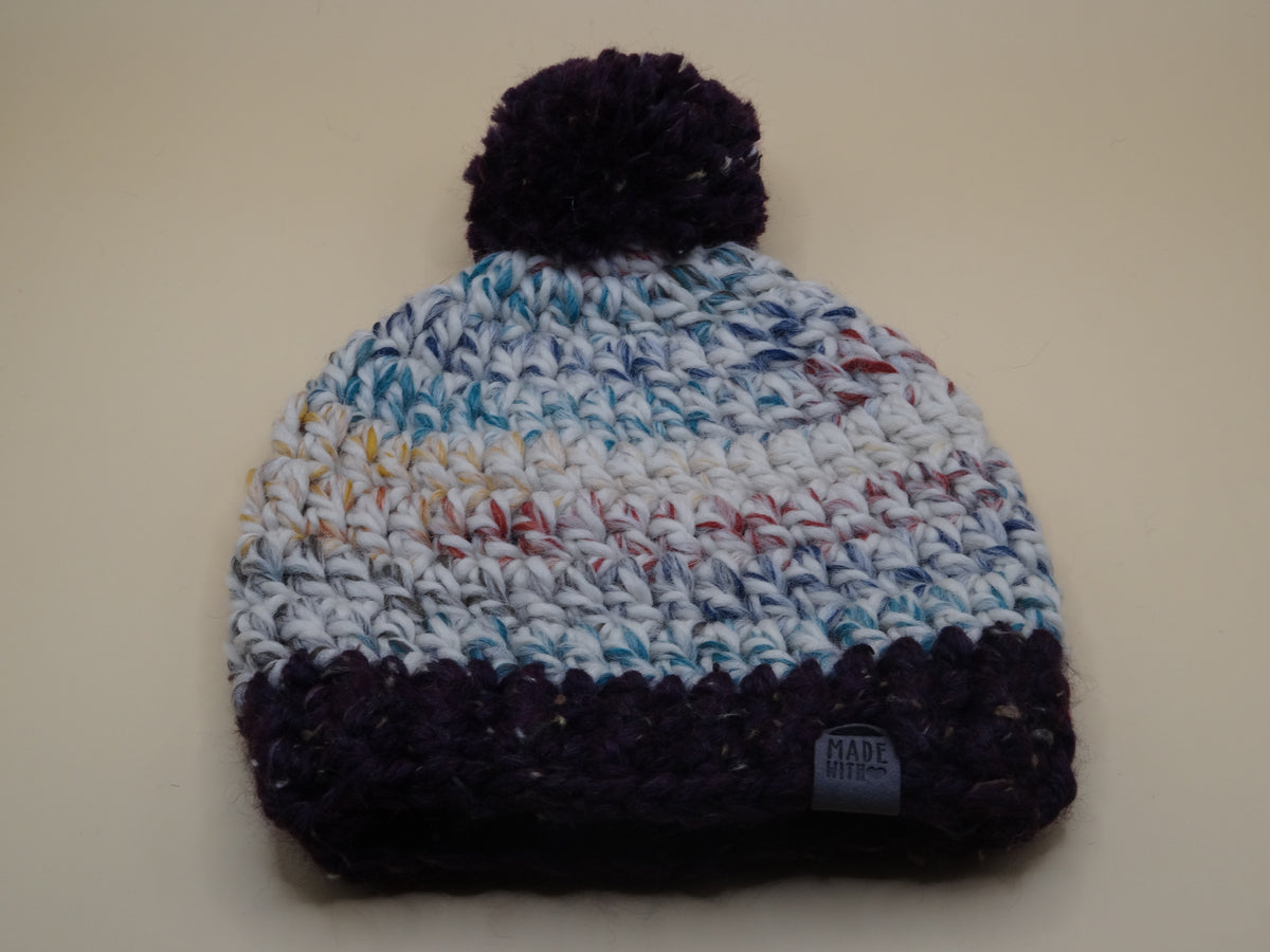 Crocheted Hat - Purple/Cream multi-color
