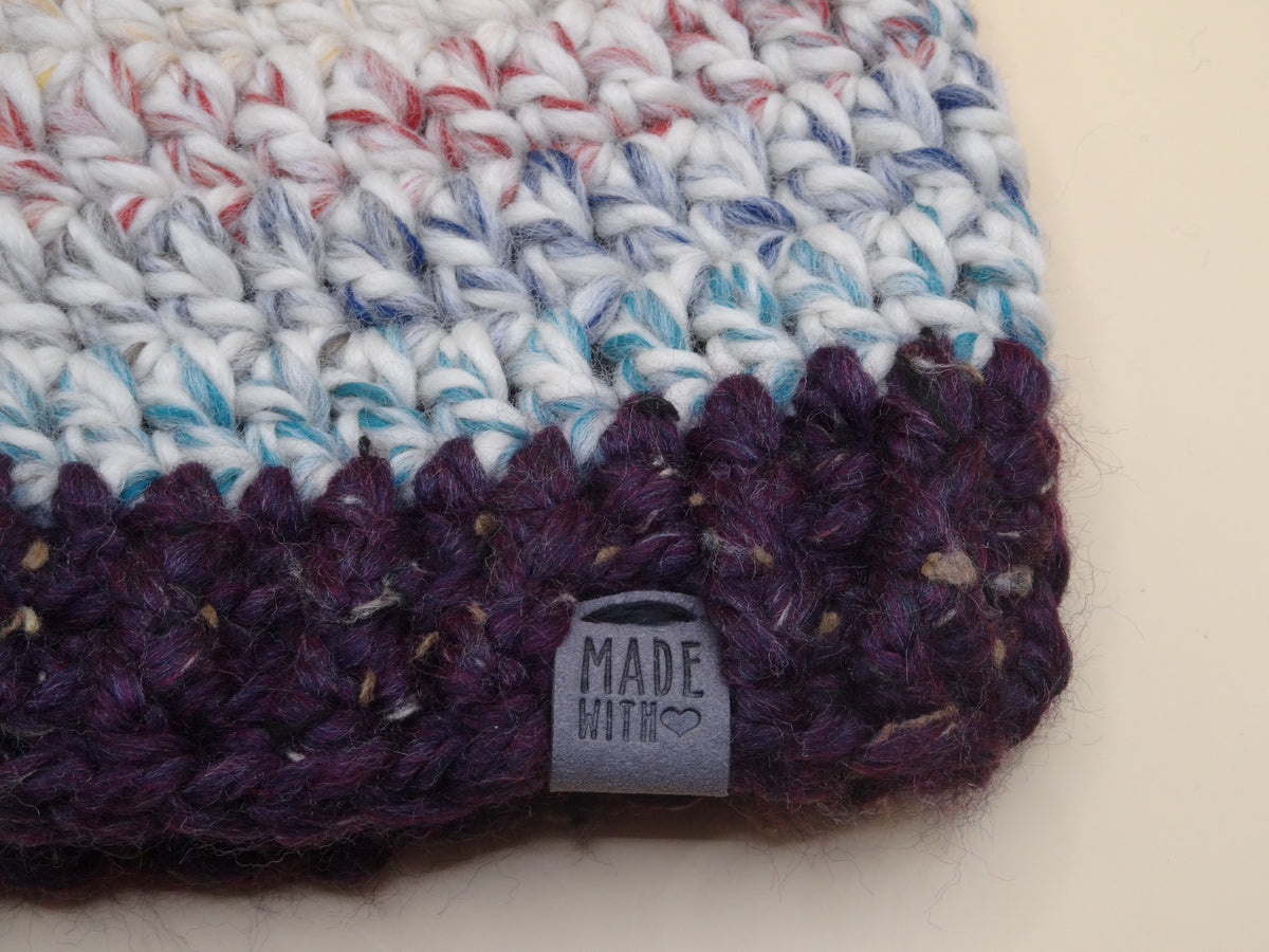 Crocheted Hat - Purple/Cream multi-color