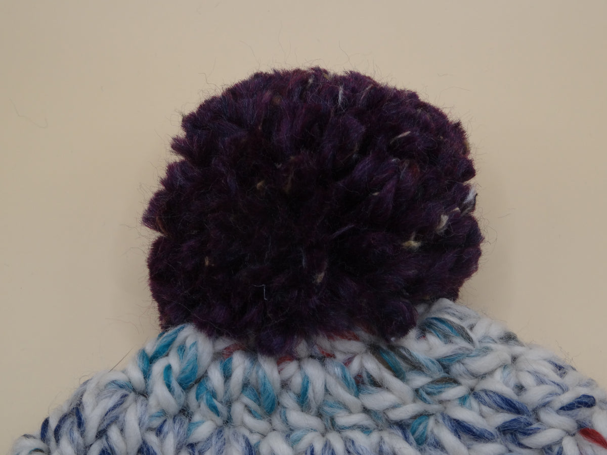 Crocheted Hat - Purple/Cream multi-color