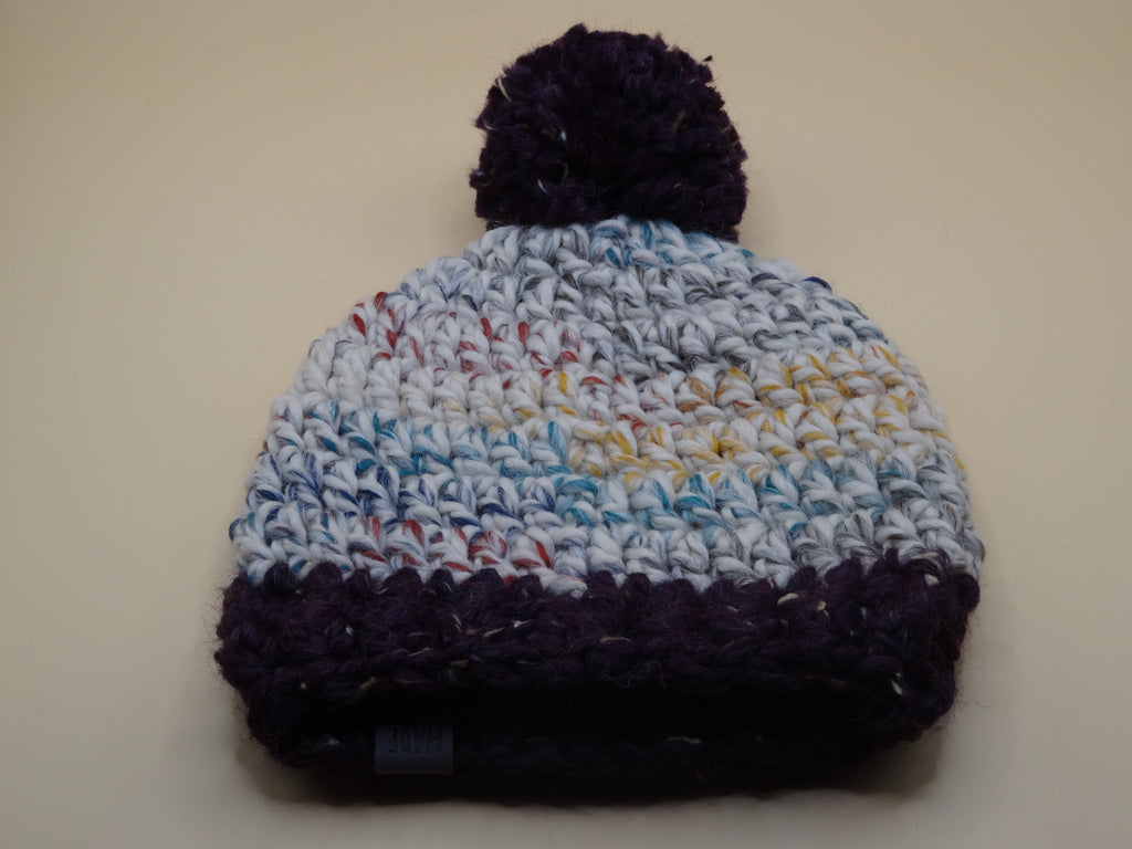 Crocheted Hat - Purple/Cream multi-color