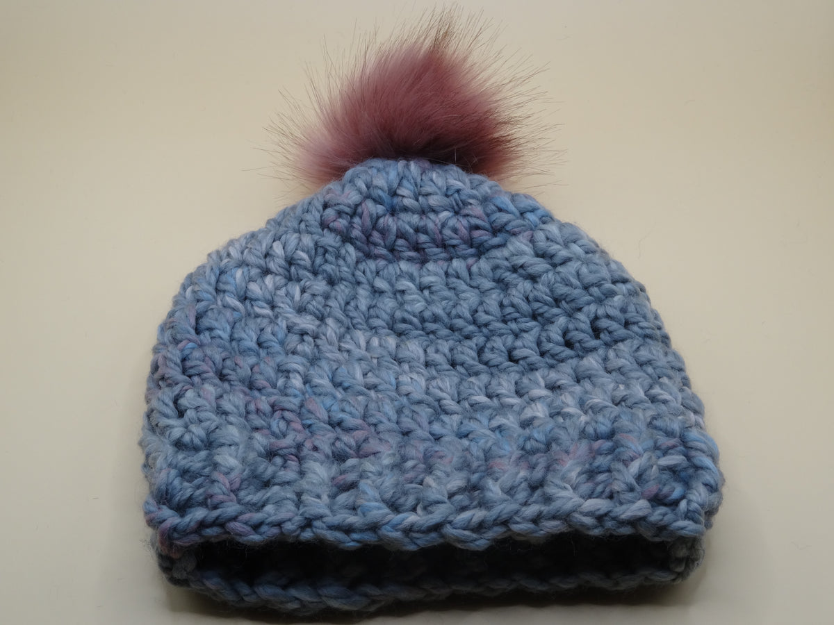 Crocheted Hat - Grey/Blush